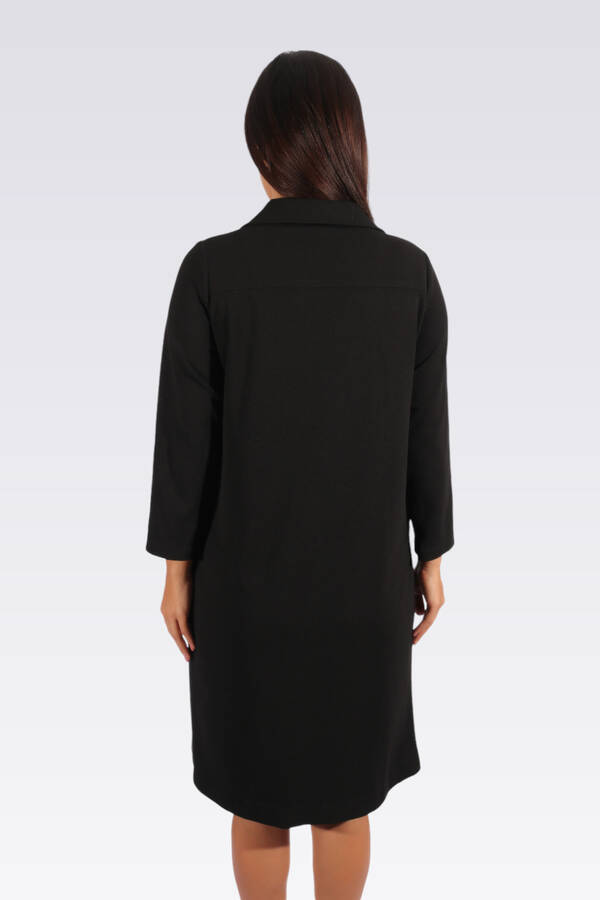 40398 SUNİ DERİ DETAYLI ELBİSE - 3